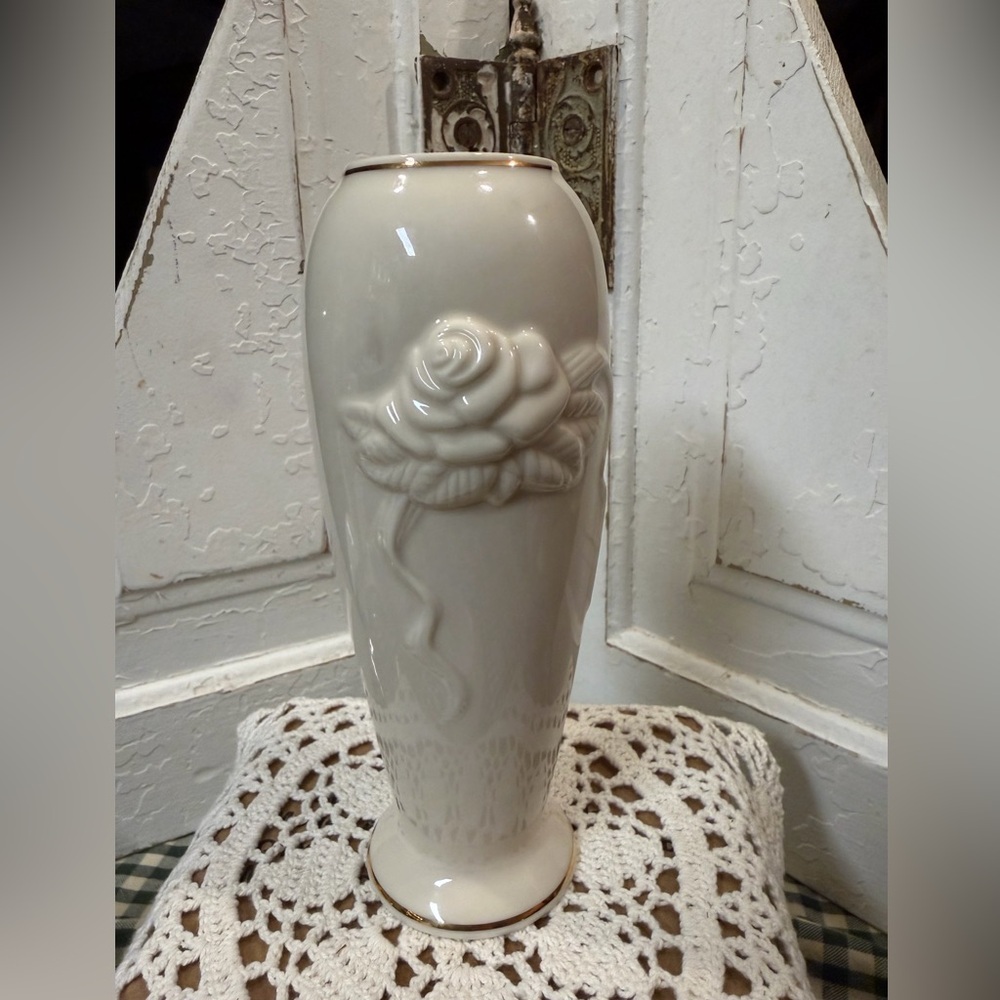 Lenox Cream Vase with Embossed Rose